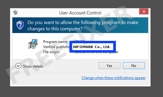Screenshot where INFOMARK Co., Ltd. appears as the verified publisher in the UAC dialog